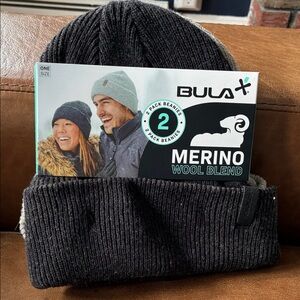Bula Black and Gray Merino Wool Blend Beanies. 2 pack
